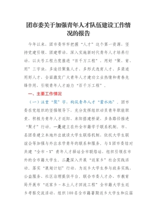 团市委关于加强青年人才队伍建设工作情况的报告