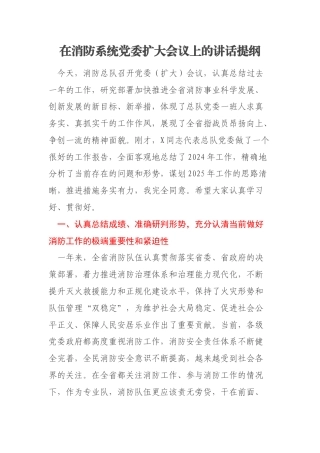 在消防系统党委扩大会议上的讲话提纲