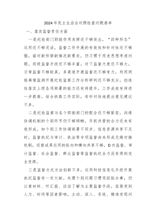 2024年民主生活会对照检查问题清单