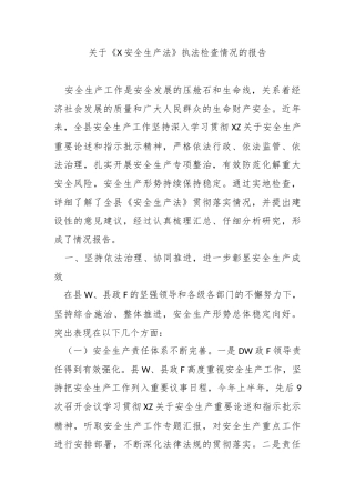 关于《安全生产法》执法检查情况的报告