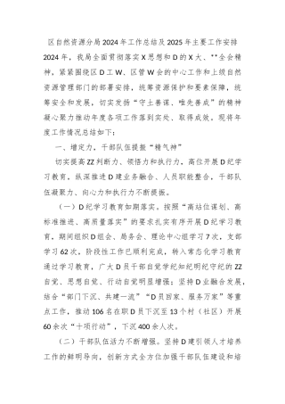 区自然资源分局2024年工作总结及2025年主要工作安排