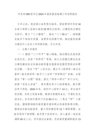 市发改委党组书记2024年度抓基层党建工作述职报告