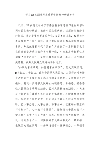 学习X在湖北考察重要讲话精神研讨发言