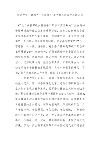 研讨发言：做到“三个聚力” 奋力打开改革发展新天地