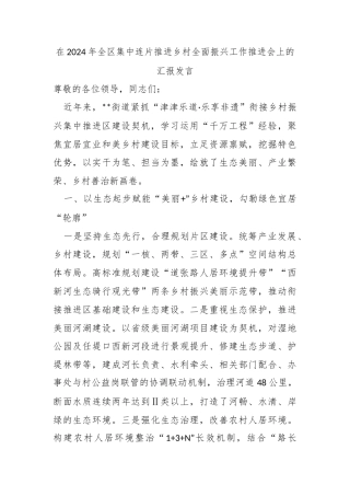 在2024年全区集中连片推进乡村全面振兴工作推进会上的汇报发言
