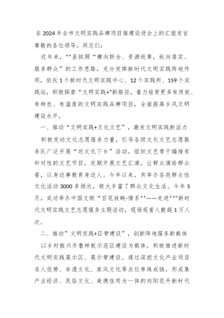 在2024年全市文明实践品牌项目推建设进会上的汇报发言