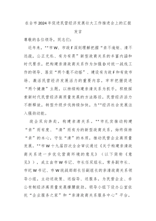 在全市2024年促进民营经济发展壮大工作推进会上的汇报发言