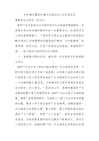 在市委会暨县区委书记座谈会上的汇报发言