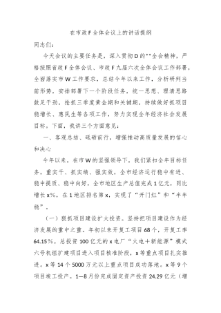 在市政府全体会议上的讲话提纲