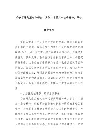 公安干警的坚守与担当：贯彻二十届三中全会精神，维护社会稳定