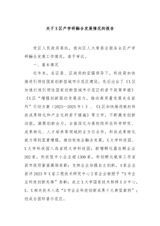 关于X区产学研融合发展情况的报告
