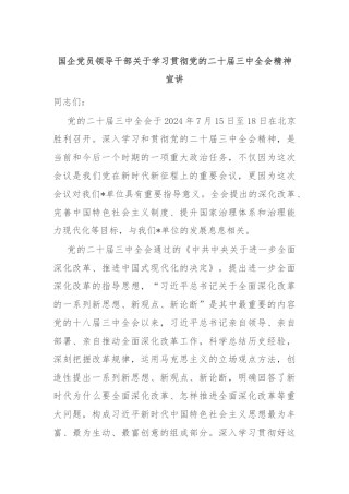国企党员领导干部关于学习贯彻党的二十届三中全会精神宣讲