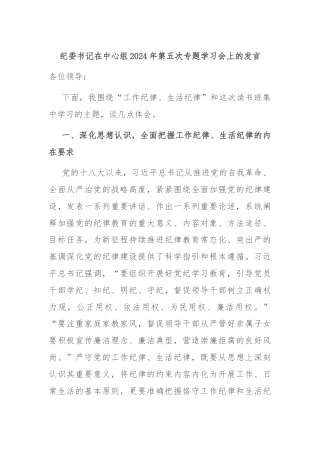 纪委书记在中心组2024年第五次专题学习会上的发言