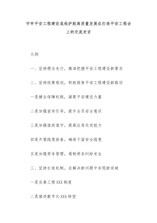 守牢平安工程建设底线护航高质量发展在打造平安工程会上的交流发言