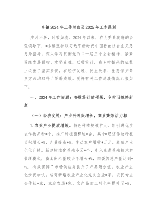 乡镇2024年工作总结及2025年工作谋划