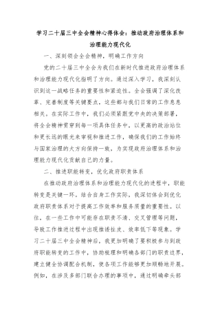 学习二十届三中全会精神心得体会：推动政府治理体系和治理能力现代化