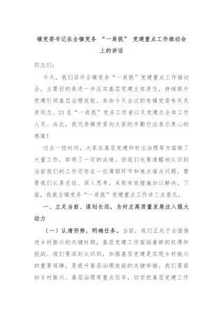 镇党委书记在全镇党务 “一肩挑” 党建重点工作推动会上的讲话