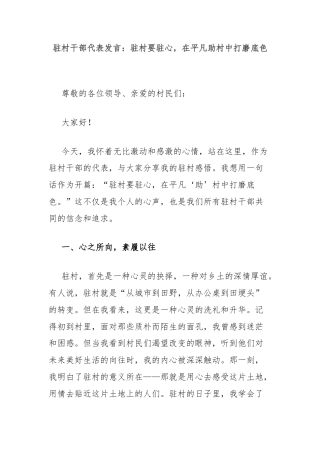 驻村干部代表发言：驻村要驻心，在平凡助村中打磨底色