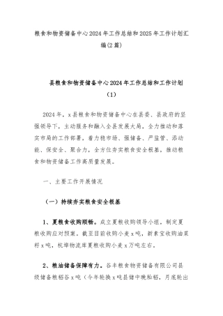 (2篇)粮食和物资储备中心2024年工作总结和2025年工作计划汇编