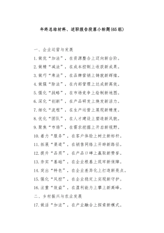 (65组)年终总结材料、述职报告段落小标题