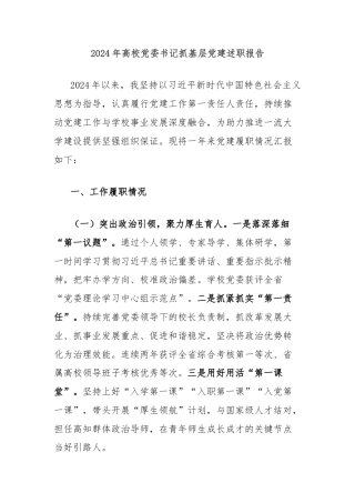 2024年高校党委书记抓基层党建述职报告