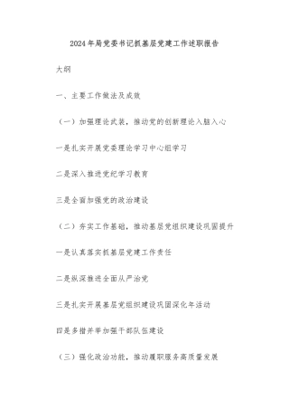 2024年局党委书记抓基层党建工作述职报告