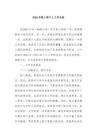 2024年新入职个人工作总结