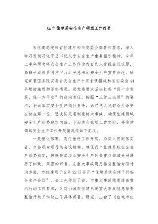 Xx市住建局安全生产领域工作报告