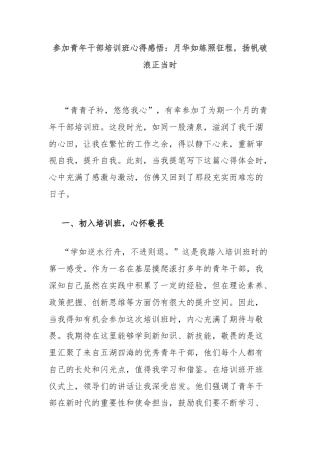 参加青年干部培训班心得感悟：月华如练照征程，扬帆破浪正当时