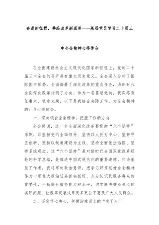 奋进新征程，共绘改革新画卷——基层党员学习二十届三中全会精神心得体会