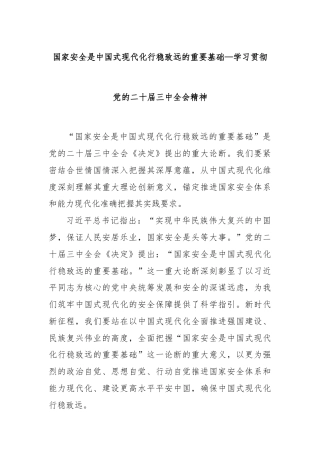 国家安全是中国式现代化行稳致远的重要基础—学习贯彻党的二十届三中全会精神