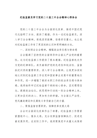 纪检监察员学习党的二十届三中全会精神心得体会