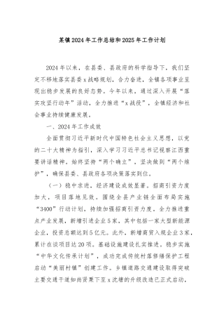 某镇2024年工作总结和2025年工作计划