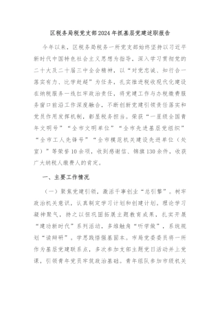 区税务局税党支部2024年抓基层党建述职报告