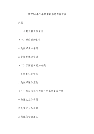 市2024年下半年意识形态工作汇报