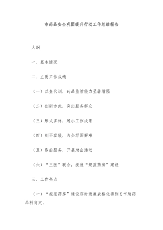 市药品安全巩固提升行动工作总结报告