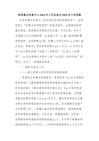 体育事业发展中心2024年工作总结及2025年工作思路
