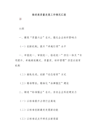 推进高质量发展工作情况汇报
