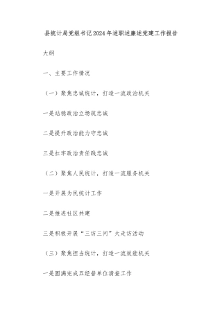 县统计局党组书记2024年述职述廉述党建工作报告