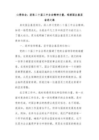 心得体会：汲取二十届三中全会精神力量，砥砺国企基层奋进之路
