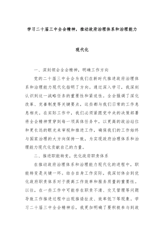 学习二十届三中全会精神，推动政府治理体系和治理能力现代化