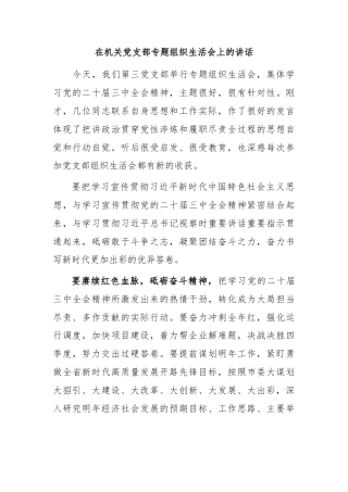 在机关党支部专题组织生活会上的讲话