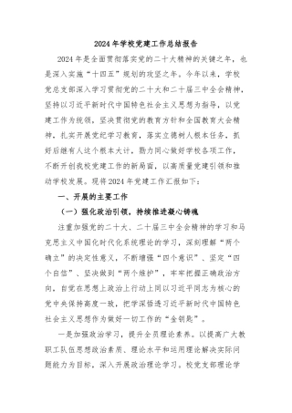 2024年学校党建工作总结报告