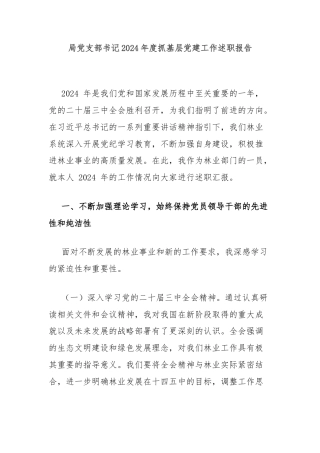 局党支部书记2024年度抓基层党建工作述职报告