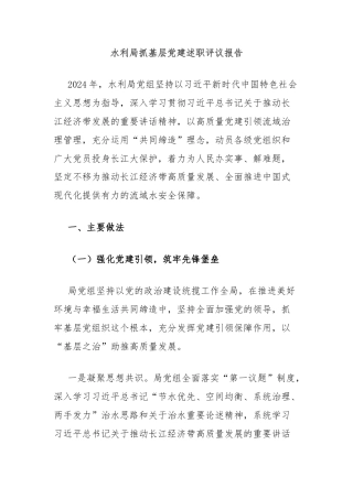 水利局抓基层党建述职评议报告