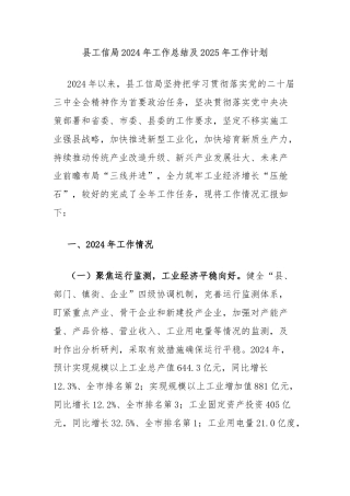 县工信局2024年工作总结及2025年工作计划