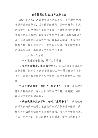 治安管理大队2024年工作总结