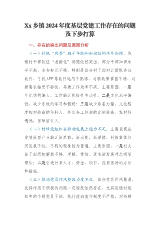 Xx乡镇2024年度基层党建工作存在的问题及下步打算