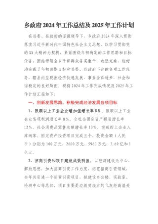 乡政府2024年工作总结及2025年工作计划