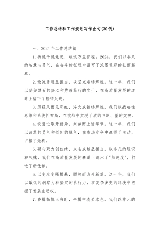 (30例)工作总结和工作规划写作金句